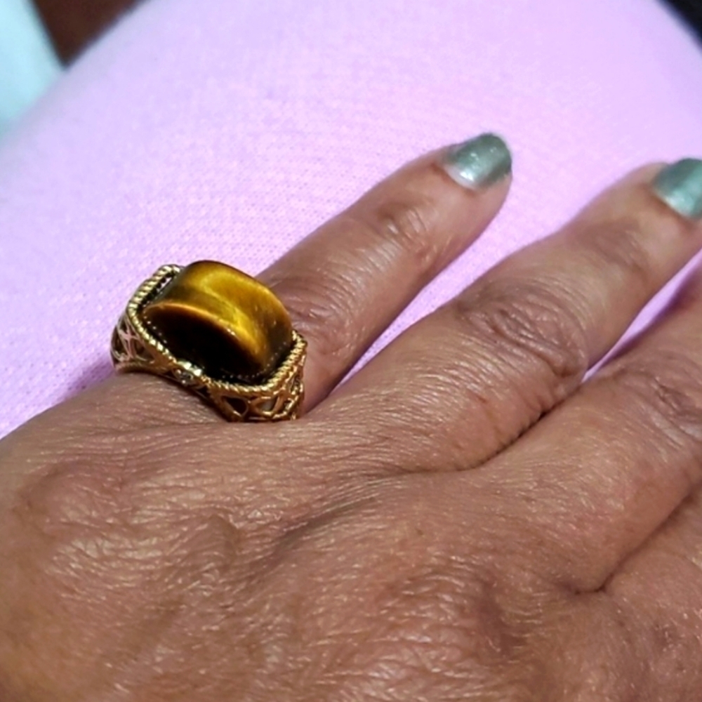 18K Gold Plating Ring Tiger's Eye White Zircon